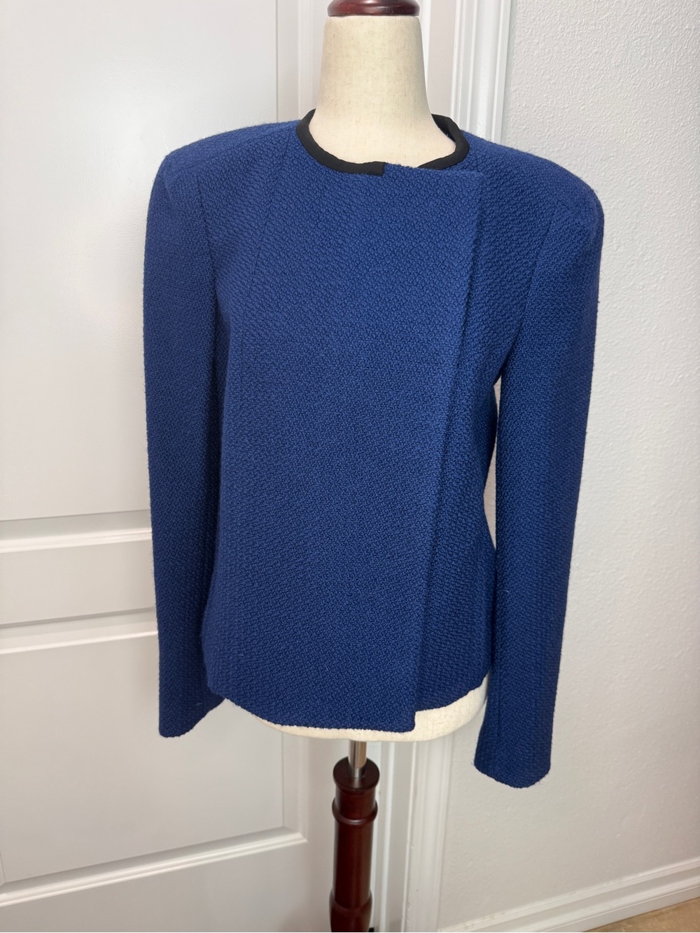Diane Von Furstenberg Royal Blue Emily Novelty Collarless Blazer with Black Trim